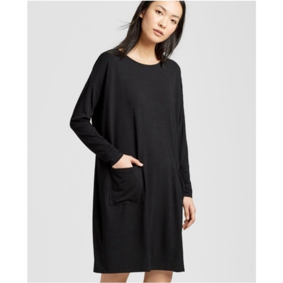 Eileen Fisher Black Long Sleeve Dress with pockets - medium - Picture 1 of 5